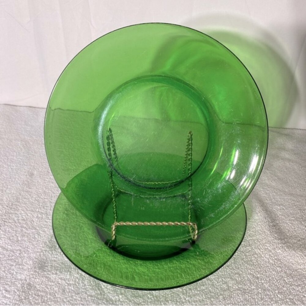 Vintage Duralex France Emerald Green Glass Dinner Plates X2